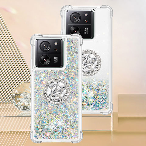 Funda Silicona Carcasa Goma Bling-Bling con Anillo de dedo Soporte YB1 para Xiaomi Mi 13T 5G Azul Claro