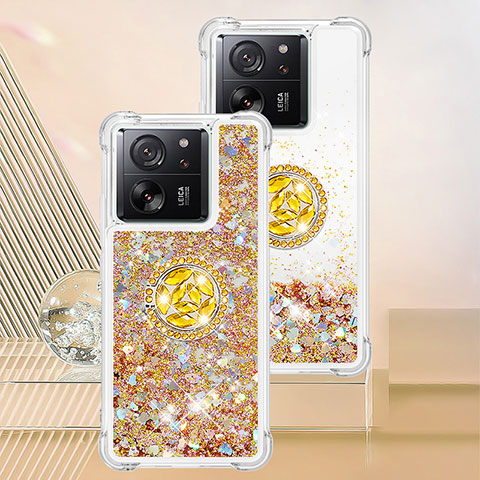 Funda Silicona Carcasa Goma Bling-Bling con Anillo de dedo Soporte YB1 para Xiaomi Mi 13T 5G Oro