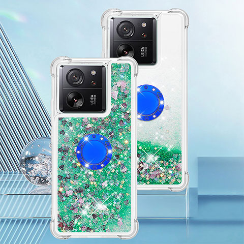 Funda Silicona Carcasa Goma Bling-Bling con Anillo de dedo Soporte YB1 para Xiaomi Mi 13T 5G Verde