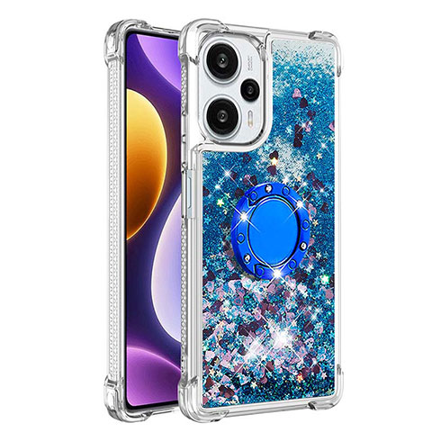 Funda Silicona Carcasa Goma Bling-Bling con Anillo de dedo Soporte YB1 para Xiaomi Poco F5 5G Azul