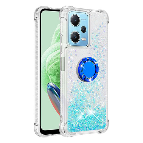 Funda Silicona Carcasa Goma Bling-Bling con Anillo de dedo Soporte YB1 para Xiaomi Poco X5 5G Azul Cielo