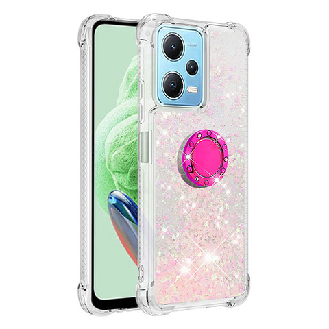 Funda Silicona Carcasa Goma Bling-Bling con Anillo de dedo Soporte YB1 para Xiaomi Redmi Note 12 5G Rosa