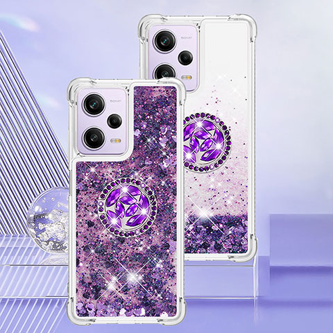 Funda Silicona Carcasa Goma Bling-Bling con Anillo de dedo Soporte YB1 para Xiaomi Redmi Note 12 Pro 5G Morado