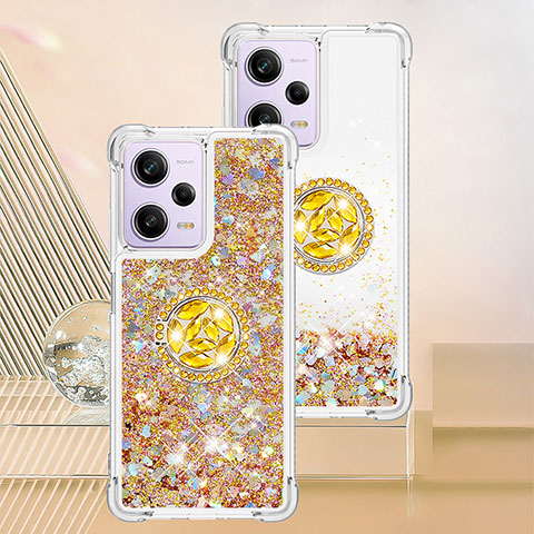 Funda Silicona Carcasa Goma Bling-Bling con Anillo de dedo Soporte YB1 para Xiaomi Redmi Note 12 Pro 5G Oro