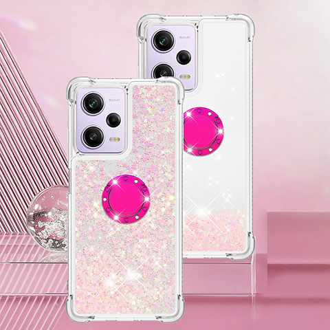 Funda Silicona Carcasa Goma Bling-Bling con Anillo de dedo Soporte YB1 para Xiaomi Redmi Note 12 Pro 5G Rosa