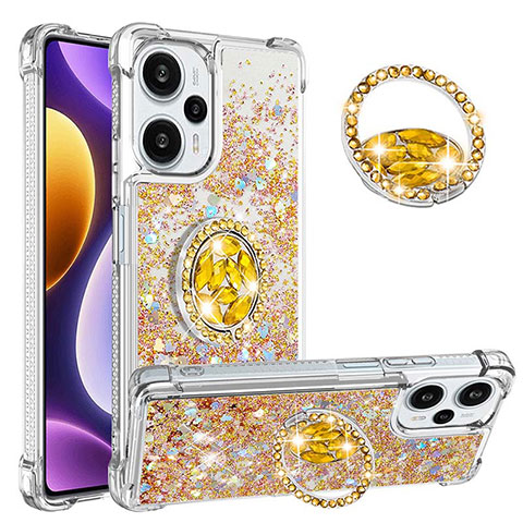 Funda Silicona Carcasa Goma Bling-Bling con Anillo de dedo Soporte YB1 para Xiaomi Redmi Note 12 Turbo 5G Oro