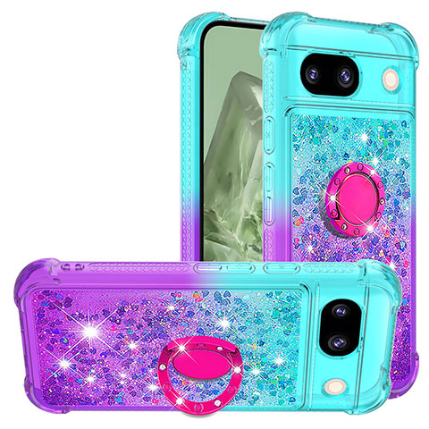 Funda Silicona Carcasa Goma Bling-Bling con Anillo de dedo Soporte YB2 para Google Pixel 8a 5G Azul Cielo