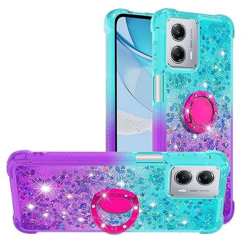 Funda Silicona Carcasa Goma Bling-Bling con Anillo de dedo Soporte YB2 para Motorola Moto G 5G (2023) Azul Cielo