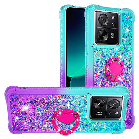 Funda Silicona Carcasa Goma Bling-Bling con Anillo de dedo Soporte YB2 para Xiaomi Mi 13T 5G Azul Cielo