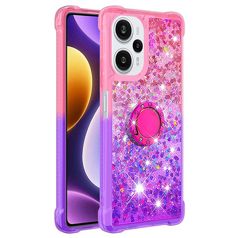 Funda Silicona Carcasa Goma Bling-Bling con Anillo de dedo Soporte YB2 para Xiaomi Poco F5 5G Rosa Roja