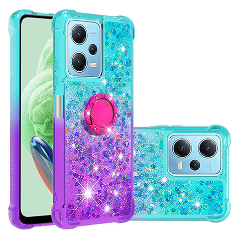 Funda Silicona Carcasa Goma Bling-Bling con Anillo de dedo Soporte YB2 para Xiaomi Redmi Note 12 5G Azul Cielo