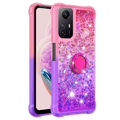 Funda Silicona Carcasa Goma Bling-Bling con Anillo de dedo Soporte YB2 para Xiaomi Redmi Note 12S Rosa Roja