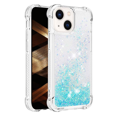 Funda Silicona Carcasa Goma Bling-Bling S01 para Apple iPhone 14 Azul Cielo