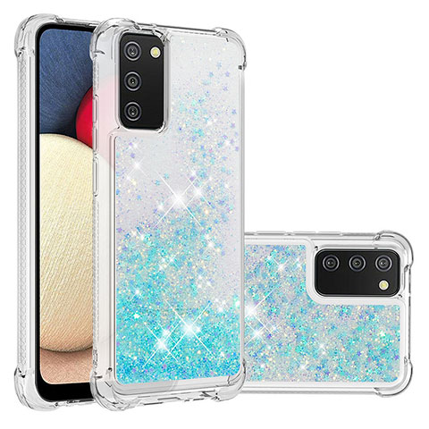 Funda Silicona Carcasa Goma Bling-Bling S01 para Samsung Galaxy A03s Azul Cielo