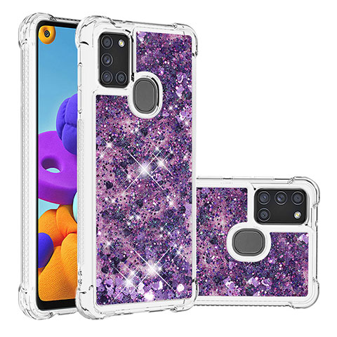 Funda Silicona Carcasa Goma Bling-Bling S01 para Samsung Galaxy A21s Morado