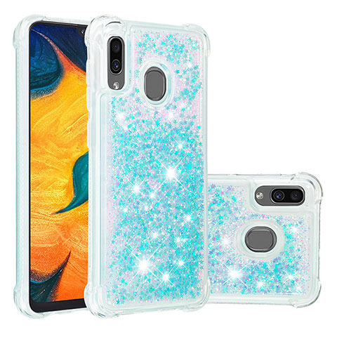 Funda Silicona Carcasa Goma Bling-Bling S01 para Samsung Galaxy A30 Azul Cielo