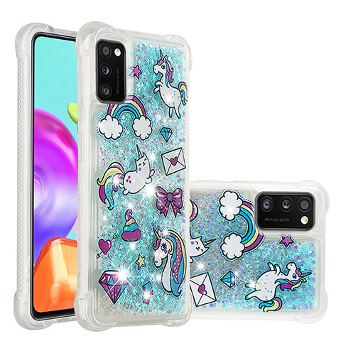 Funda Silicona Carcasa Goma Bling-Bling S01 para Samsung Galaxy A41 Azul Cielo