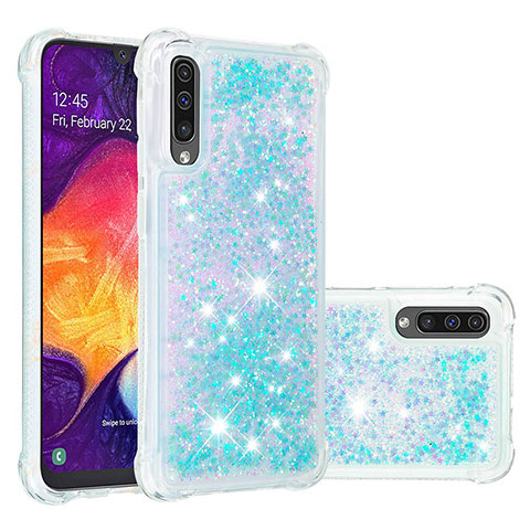 Funda Silicona Carcasa Goma Bling-Bling S01 para Samsung Galaxy A50S Azul Cielo