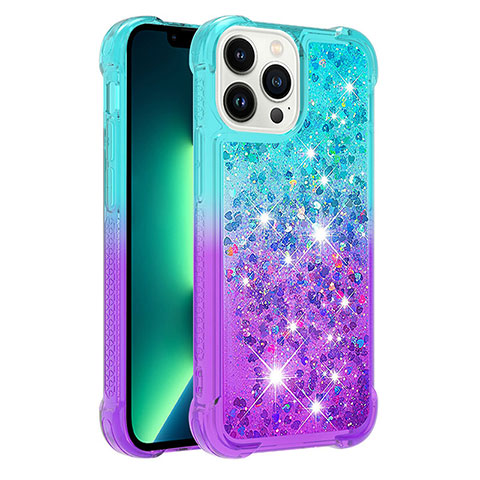 Funda Silicona Carcasa Goma Bling-Bling S02 para Apple iPhone 13 Pro Azul Cielo