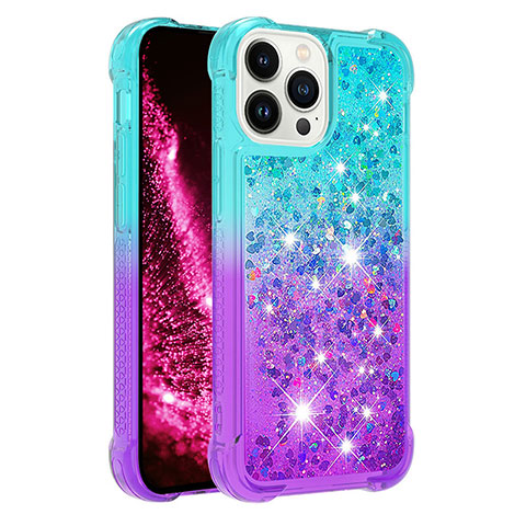 Funda Silicona Carcasa Goma Bling-Bling S02 para Apple iPhone 15 Pro Azul Cielo