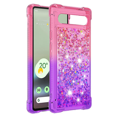 Funda Silicona Carcasa Goma Bling-Bling S02 para Google Pixel 7a 5G Rosa Roja