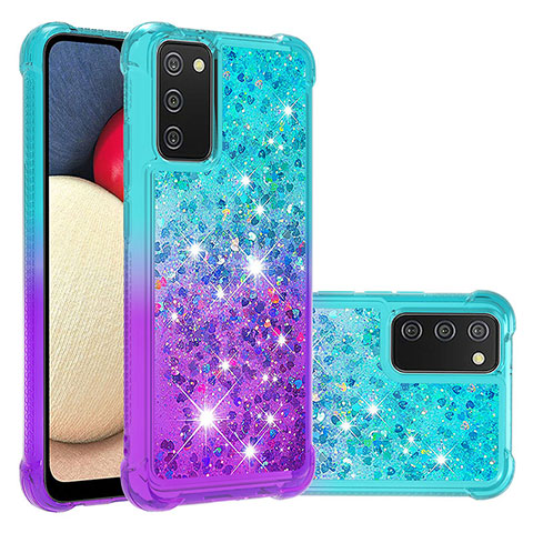 Funda Silicona Carcasa Goma Bling-Bling S02 para Samsung Galaxy A03s Azul Cielo