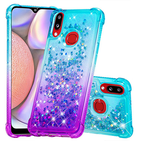 Funda Silicona Carcasa Goma Bling-Bling S02 para Samsung Galaxy A10s Azul Cielo