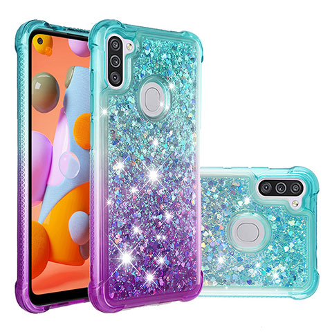 Funda Silicona Carcasa Goma Bling-Bling S02 para Samsung Galaxy A11 Azul Cielo