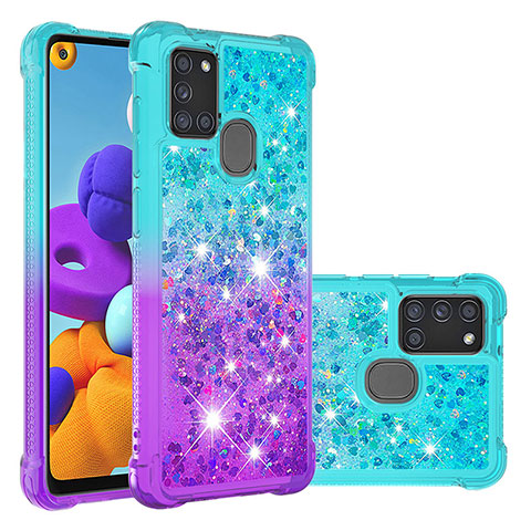 Funda Silicona Carcasa Goma Bling-Bling S02 para Samsung Galaxy A21s Azul Cielo