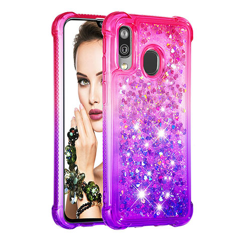 Funda Silicona Carcasa Goma Bling-Bling S02 para Samsung Galaxy A40 Rosa Roja