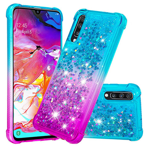 Funda Silicona Carcasa Goma Bling-Bling S02 para Samsung Galaxy A70 Azul Cielo