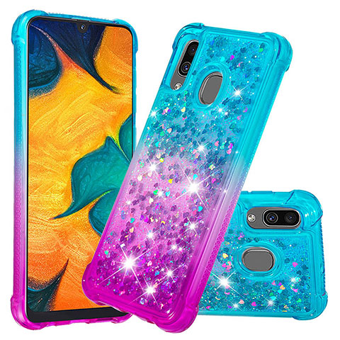 Funda Silicona Carcasa Goma Bling-Bling S02 para Samsung Galaxy M10S Azul Cielo