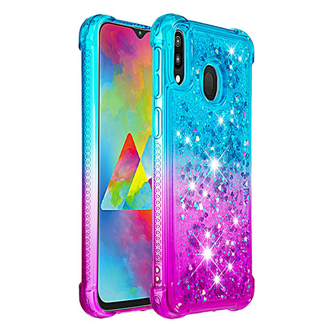 Funda Silicona Carcasa Goma Bling-Bling S02 para Samsung Galaxy M20 Azul Cielo