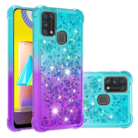 Funda Silicona Carcasa Goma Bling-Bling S02 para Samsung Galaxy M21s Azul Cielo