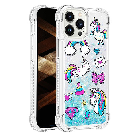 Funda Silicona Carcasa Goma Bling-Bling S03 para Apple iPhone 15 Pro Azul Cielo