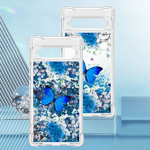 Funda Silicona Carcasa Goma Bling-Bling S03 para Google Pixel 7a 5G Azul