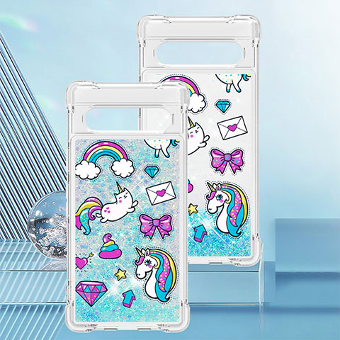 Funda Silicona Carcasa Goma Bling-Bling S03 para Google Pixel 7a 5G Azul Cielo