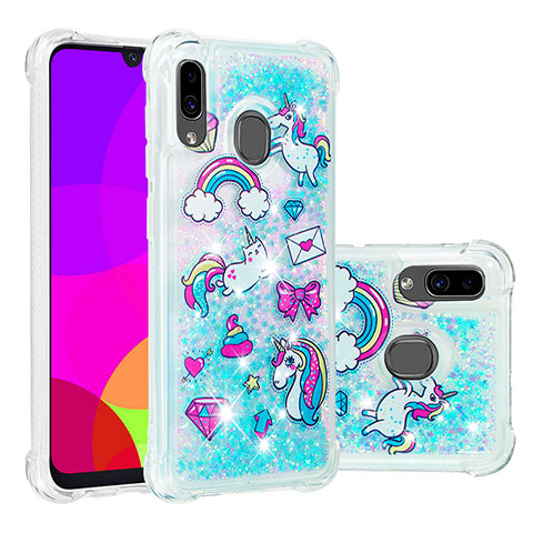 Funda Silicona Carcasa Goma Bling-Bling S03 para Samsung Galaxy A20 Azul Cielo