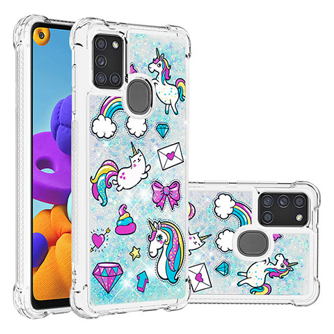 Funda Silicona Carcasa Goma Bling-Bling S03 para Samsung Galaxy A21s Azul Cielo