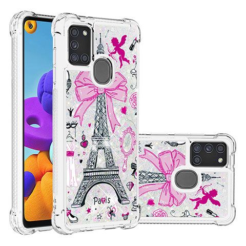 Funda Silicona Carcasa Goma Bling-Bling S03 para Samsung Galaxy A21s Rosa