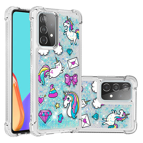 Funda Silicona Carcasa Goma Bling-Bling S03 para Samsung Galaxy A52 5G Azul Cielo