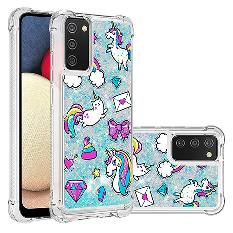 Funda Silicona Carcasa Goma Bling-Bling S03 para Samsung Galaxy F02S SM-E025F Azul Cielo