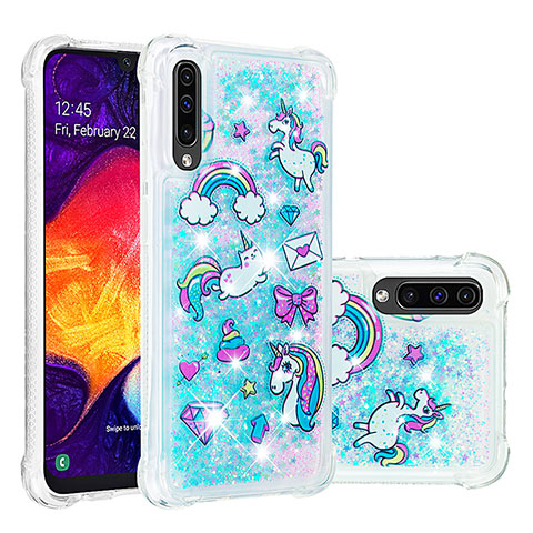 Funda Silicona Carcasa Goma Bling-Bling S04 para Samsung Galaxy A30S Azul Cielo