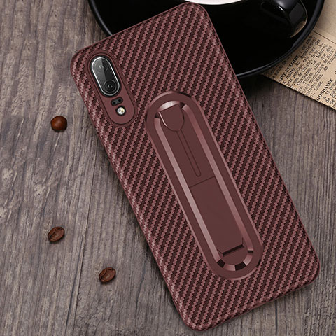 Funda Silicona Carcasa Ultrafina Goma con Anillo de dedo Soporte A01 para Huawei P20 Marron