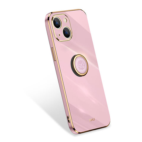 Funda Silicona Carcasa Ultrafina Goma con Anillo de dedo Soporte para Apple iPhone 13 Oro Rosa