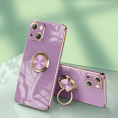 Funda Silicona Carcasa Ultrafina Goma con Anillo de dedo Soporte para Apple iPhone 15 Pro Max Purpura Claro