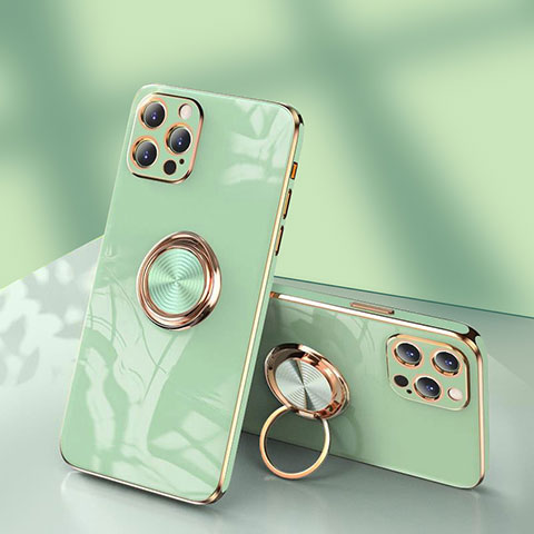 Funda Silicona Carcasa Ultrafina Goma con Anillo de dedo Soporte para Apple iPhone 15 Pro Menta Verde