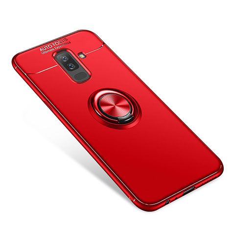 Funda Silicona Carcasa Ultrafina Goma con Anillo de dedo Soporte para Samsung Galaxy A6 Plus (2018) Rojo