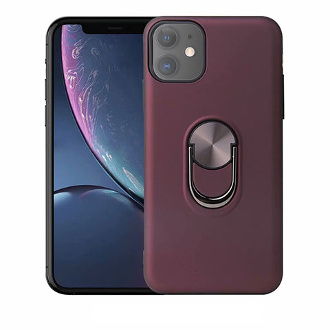 Funda Silicona Carcasa Ultrafina Goma con Magnetico Anillo de dedo Soporte A01 para Apple iPhone 11 Morado