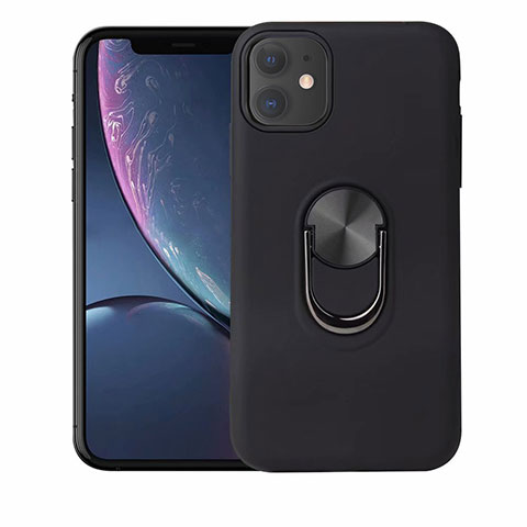 Funda Silicona Carcasa Ultrafina Goma con Magnetico Anillo de dedo Soporte A01 para Apple iPhone 11 Negro